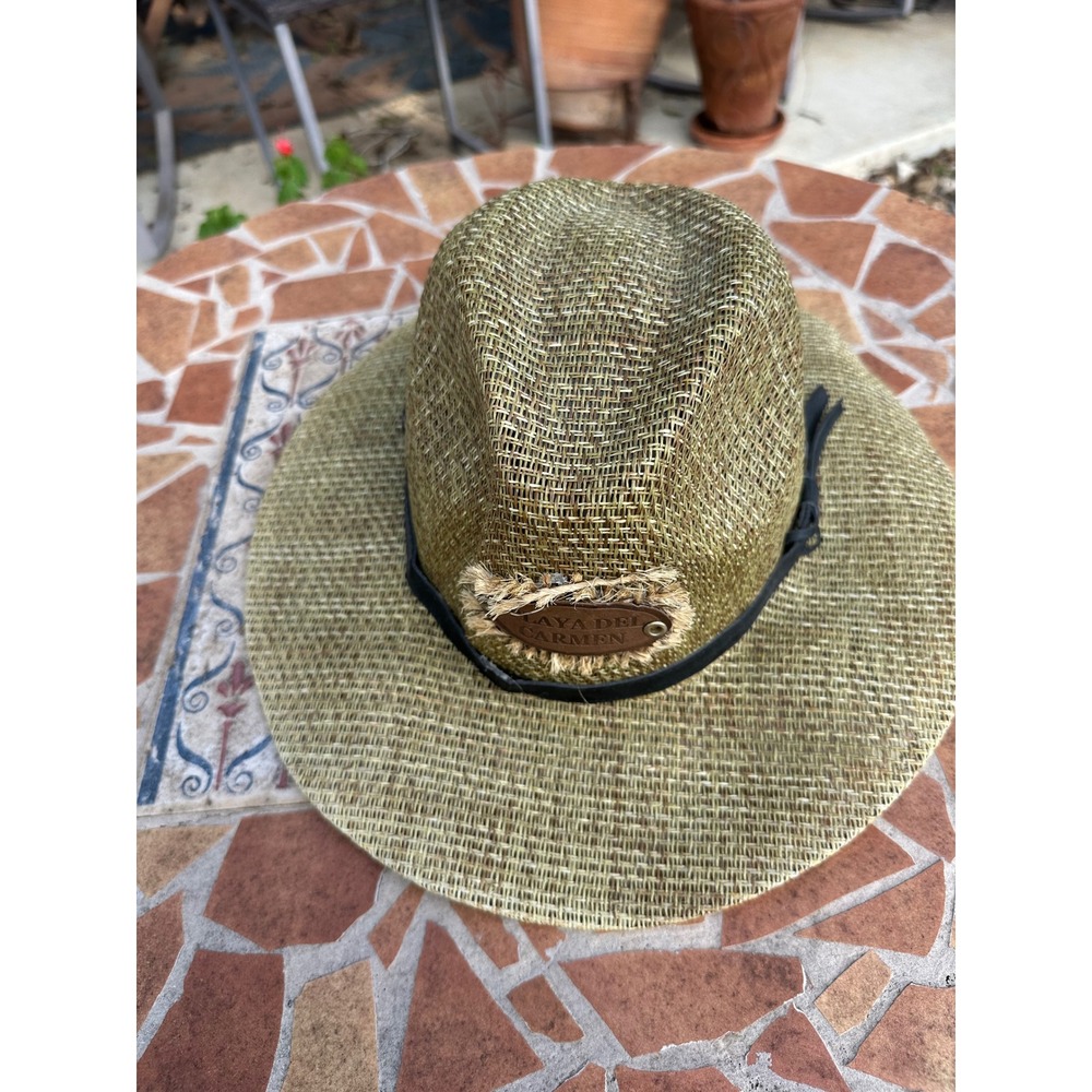 Sombreritos Salazar Playa Del Carmen Green Straw Sun Hat Fedora Mexico Size M